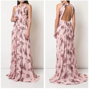 Chic Floral Halter Maxi Dress in Pink